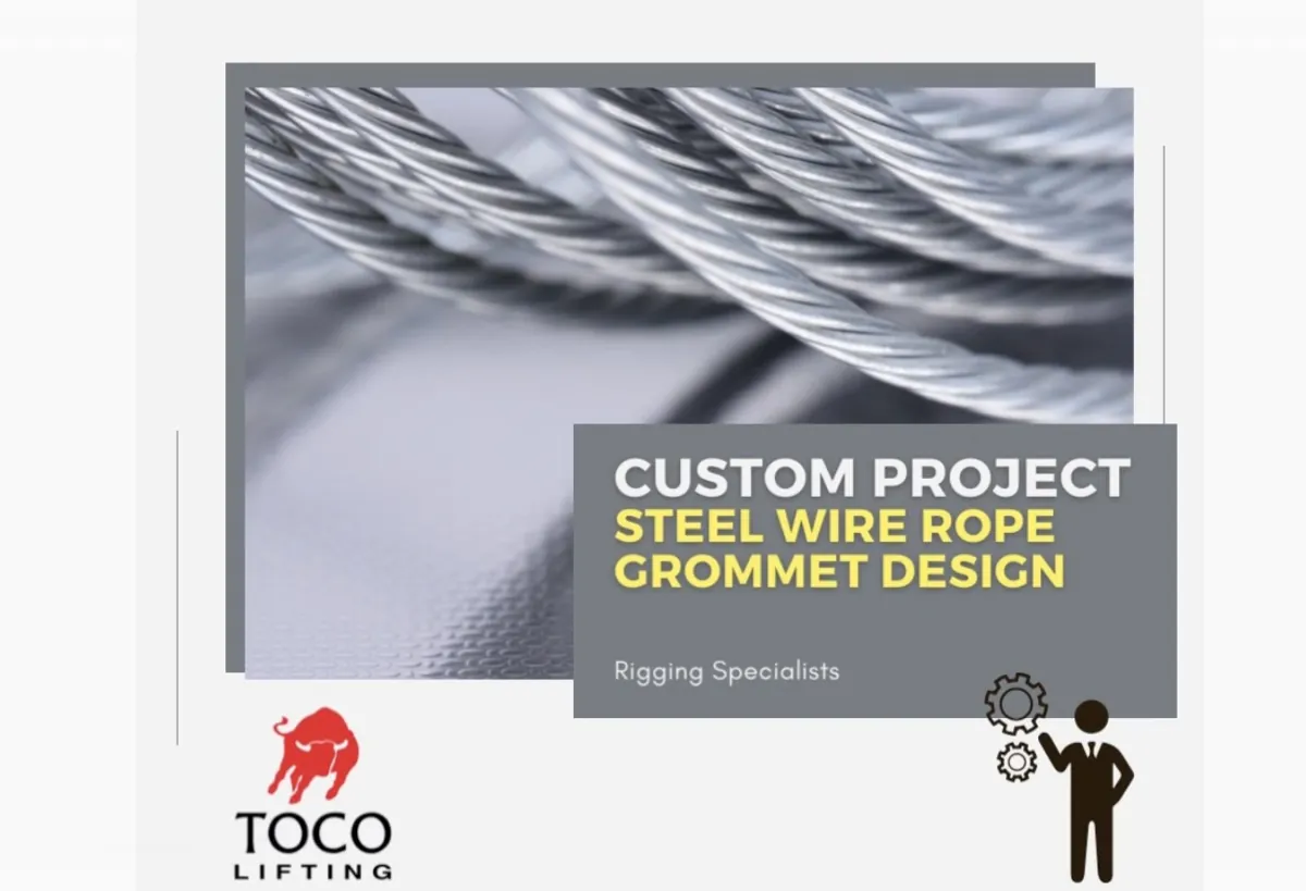 Toco Lifting custom steel wire rope grommets with carabiner hooks, manufactured in-house at Germiston